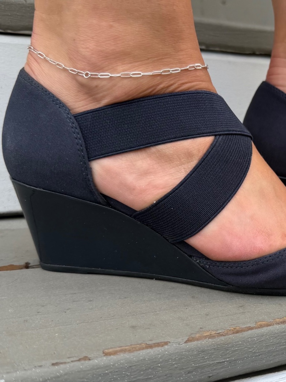 Cute Criss Cross Navy Blue Wedges - Picture 3 of 6